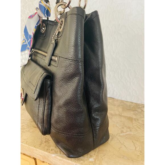 Coach penelope F15894 BLACK pebble Leather large Satchel BAG PURSE shoulder bag - Picture 5 of 6